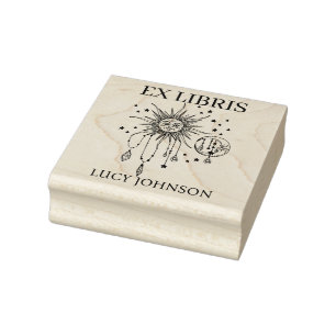 EX libris exlibris Book library bookplate sun moon Rubber Stamp