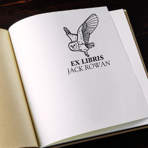 Ex Libris Flying Barn Owl Bookplate Name Rubber Stamp
