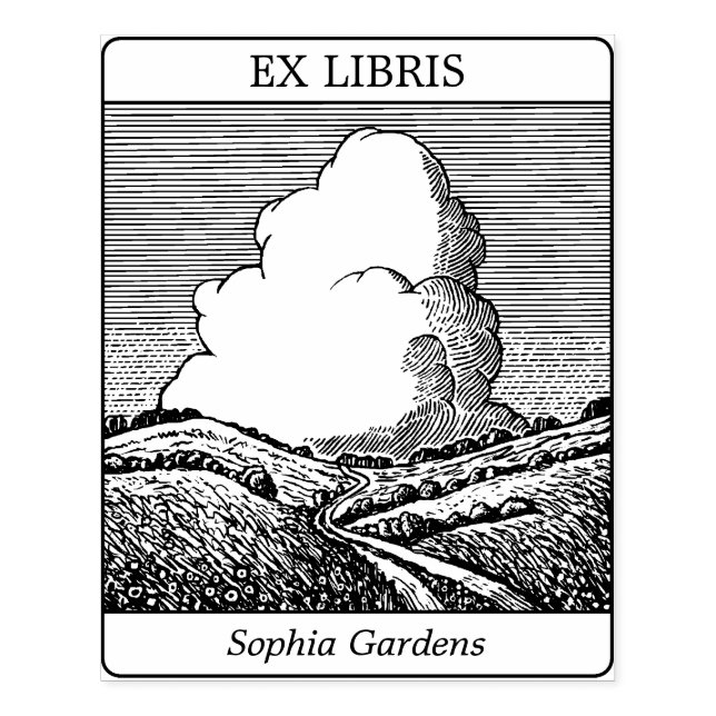 Ex Libris - Imaginary Landscape with Cloud v2 Rubber Stamp (Imprint)