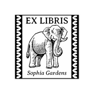 Ex Libris - Indian Elephant - Bordered Rubber Stamp