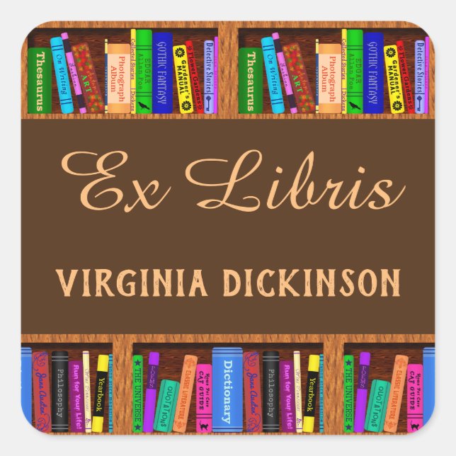 Ex Libris Library Bookshelf Readers Book Bookplate Square Sticker (Front)