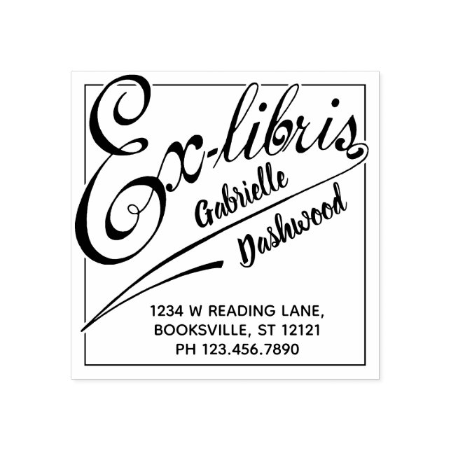 Ex Libris Library of Bookplate Bold Typography Rubber Stamp (Imprint)