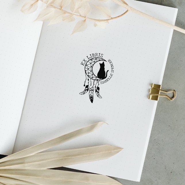 Ex Libris Mystic Cat, Moon Dream Catcher Book Rubber Stamp (Creator Uploaded)