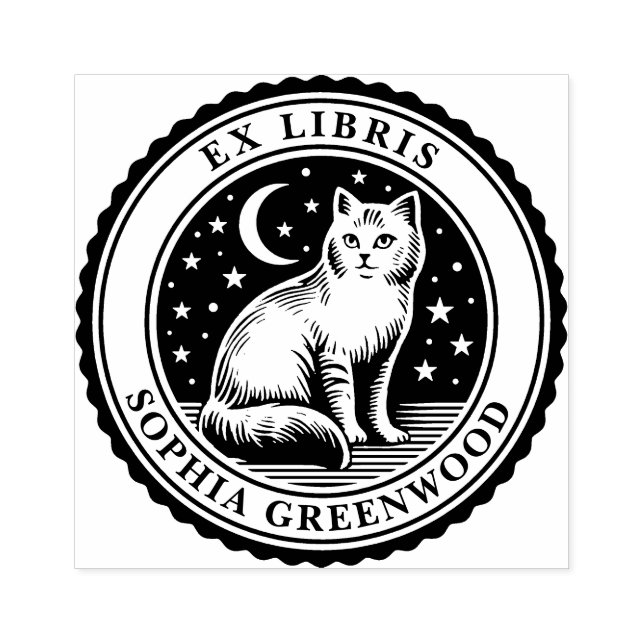 Ex Libris - Nocturnal Cat Rubber Stamp (Imprint)