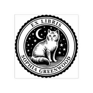 Ex Libris - Nocturnal Cat Rubber Stamp