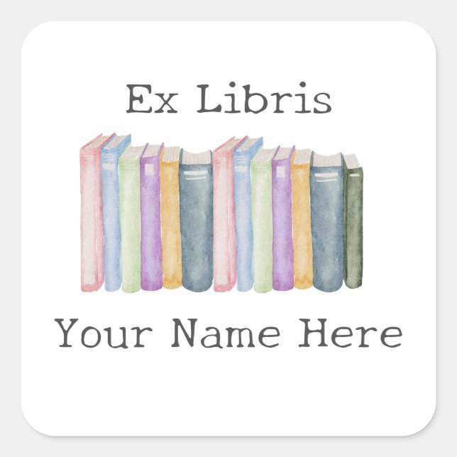 Ex Libris Pastel Bookplate Square Sticker (Front)