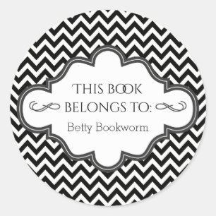 Ex Libris Personalised Library Bookplate Chevrons Classic Round Sticker