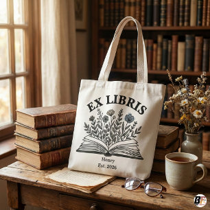 Ex Libris Personalized Book Lover Wildflower Aesth Tote Bag