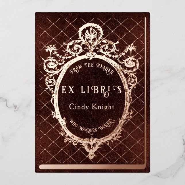 Ex Libris Personalized Bookplate Wall Art Decor Foil Holiday Card (Front)