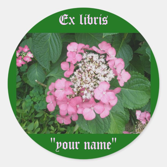 Ex Libris Pink Hydrangea Stickers to Customise (Front)