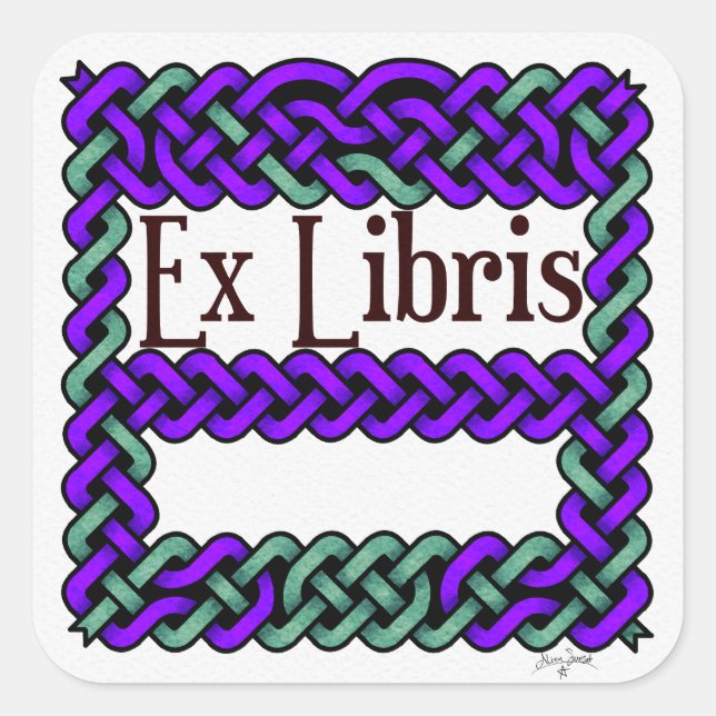 ex libris purple celtic knot bookplate square sticker (Front)