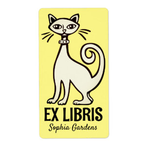 Ex Libris - Retro Cat - Pale Yellow