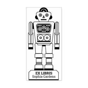 Ex Libris - Robot Librarian v2 Rubber Stamp