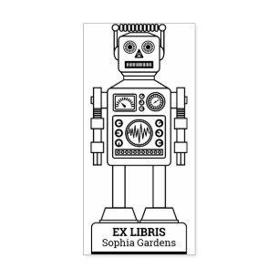 Ex Libris - Robot Librarian v3 Rubber Stamp