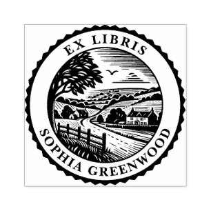 Ex Libris - Rural Landscape Rubber Stamp