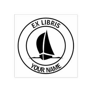 Ex libris sail boat bookplate rubber stamp