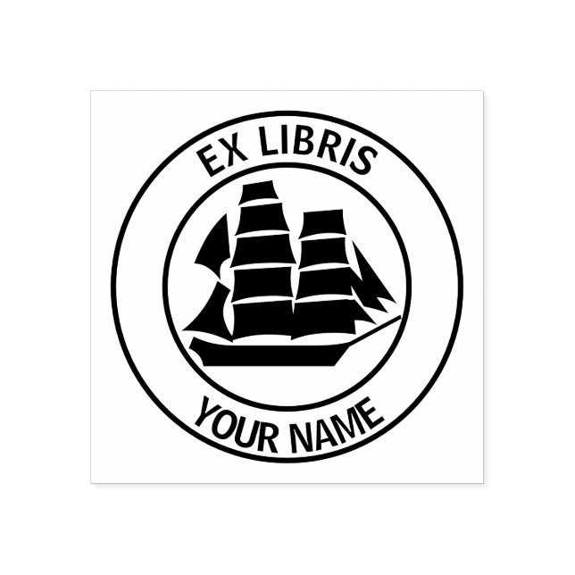 Ex libris sailing ship  bookplate rubber stamp (Imprint)