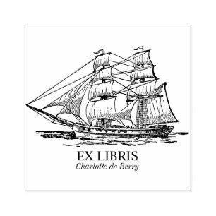Ex Libris - Sailing Ship (Brig) Rubber Stamp