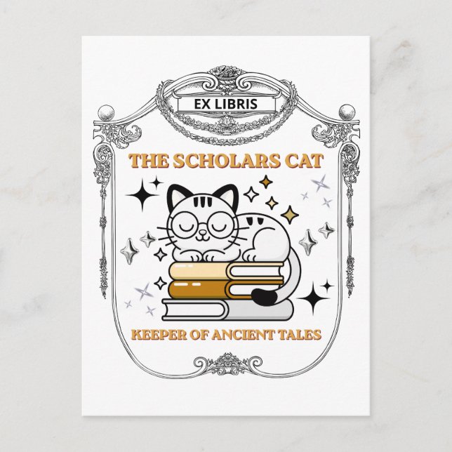 Ex Libris Scholar Cat Dark Academia Postcard (Front)