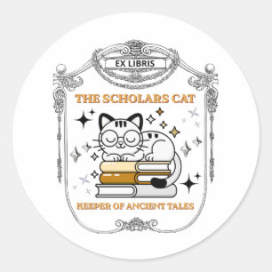 Ex Libris Scholar Cat Dark Academia Vintage Bookpl Classic Round Sticker
