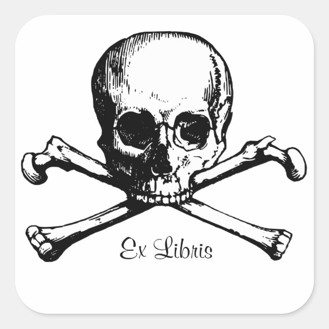 Ex Libris Skull bookplate Square Sticker (Front)