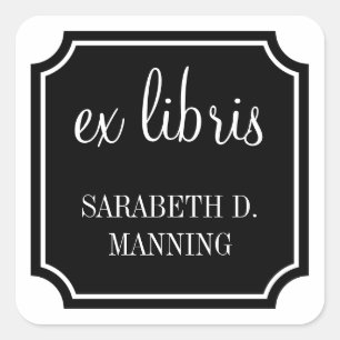 Ex Libris Square Mansard Border Bookplate Square Sticker