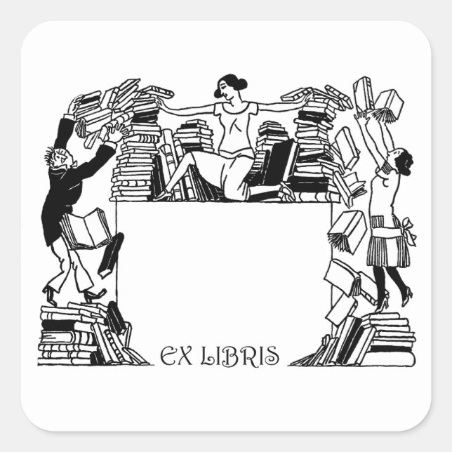Ex Libris Stacking Books Bookplate Sticker (Front)