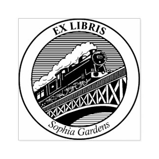 Ex Libris - Steam Train on a Bridge  Rubber Stamp