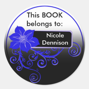 Ex Libris Sticker (floral blue)