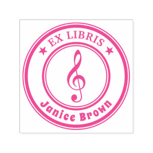 Ex Libris with music key Pink Self-inking Stamp