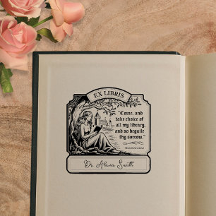 Ex Libris Woman Reading Castle Shakespeare Rubber Stamp