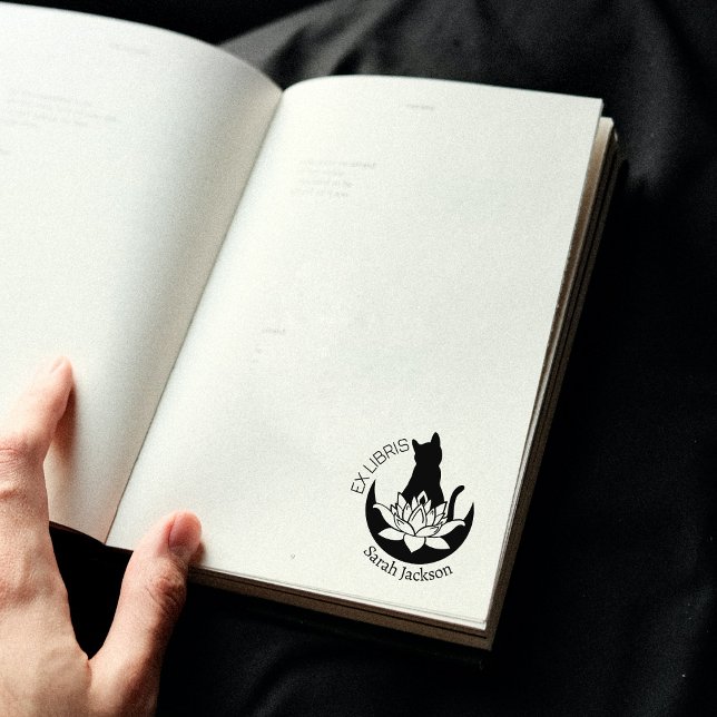 Ex Libris Zen Cat, Lotus Moon Book  Rubber Stamp (Creator Uploaded)