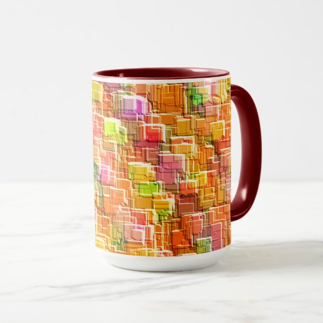 Exaggerated mess of embossed square overlays throw mug (Front Right)