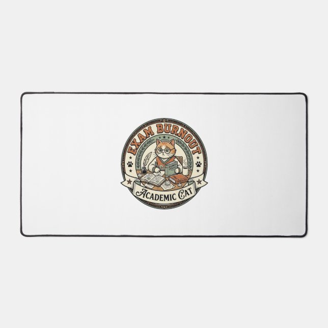 Exam Burnout Academic Cat Exam Burnout Academic Ca Desk Mat (Front)