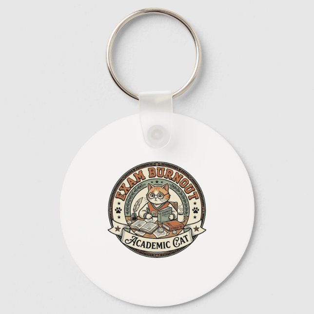 Exam Burnout Academic Cat Exam Burnout Academic Ca Key Ring (Front)