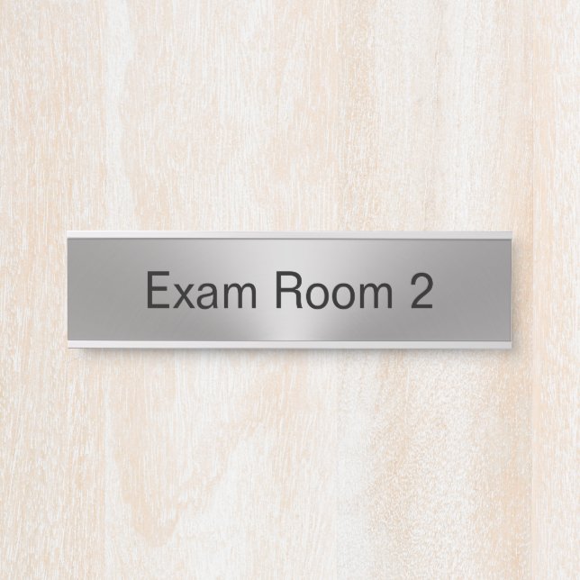 Exam Room 2 Silver and Black Text Template Door Sign (Front)