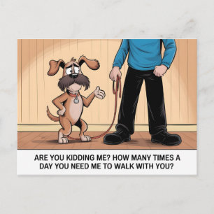 Exasperated Dog Funny Walking Cartoon Postcard