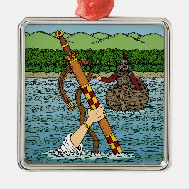 Excalibur and Arthur Metal Tree Decoration (Front)