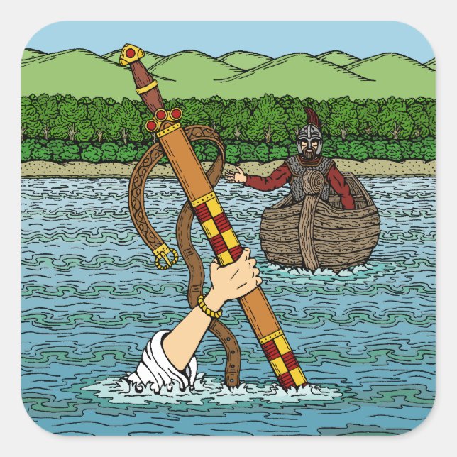 Excalibur and Arthur Square Sticker (Front)