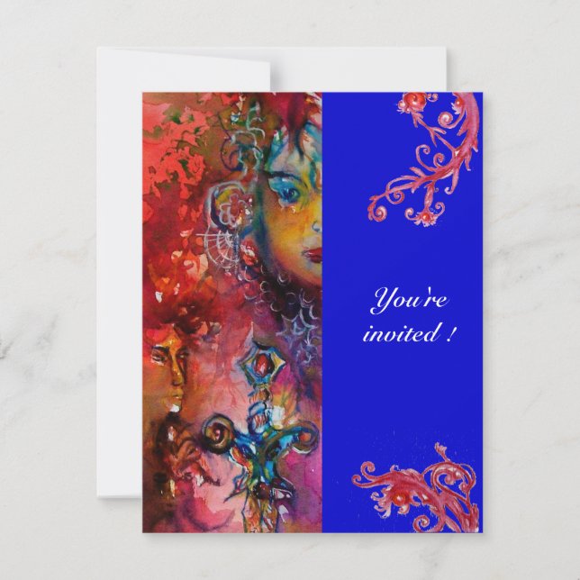 EXCALIBUR , bright red ,blue Invitation (Front)