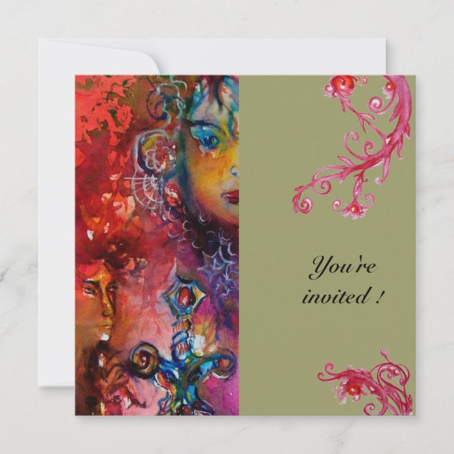 EXCALIBUR , bright red ,grey Invitation (Front)