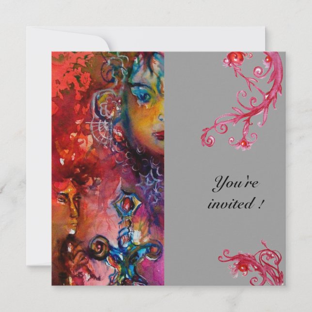 EXCALIBUR , bright red ,grey Invitation (Front)