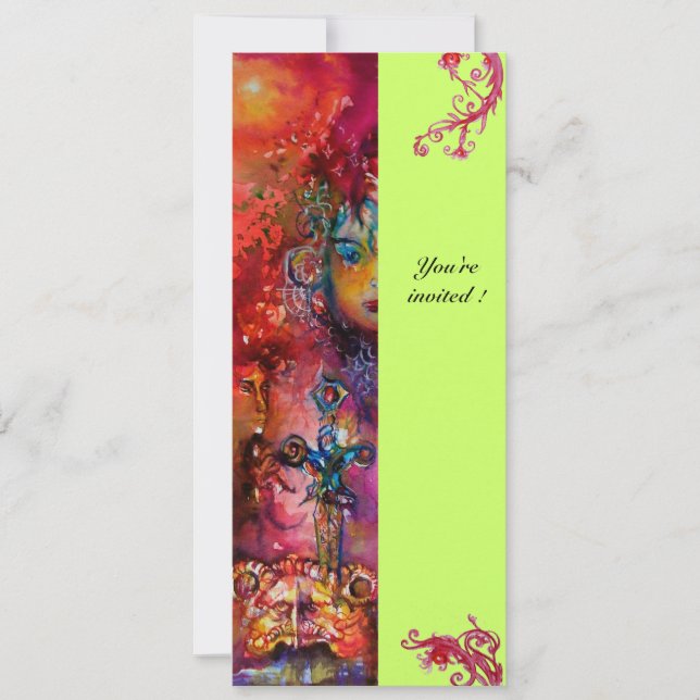 EXCALIBUR , bright red ,pink blue green Invitation (Front)