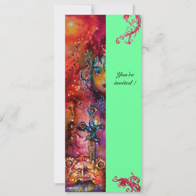 EXCALIBUR , bright red ,pink blue green Invitation (Front)