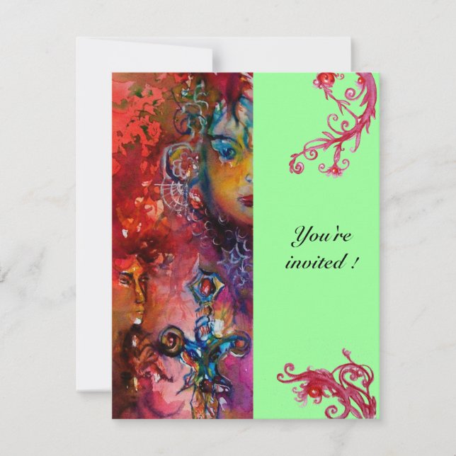 EXCALIBUR , bright red ,pink blue green Invitation (Front)