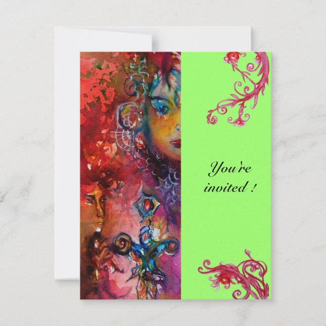 EXCALIBUR , bright red ,pink blue green Invitation (Front)