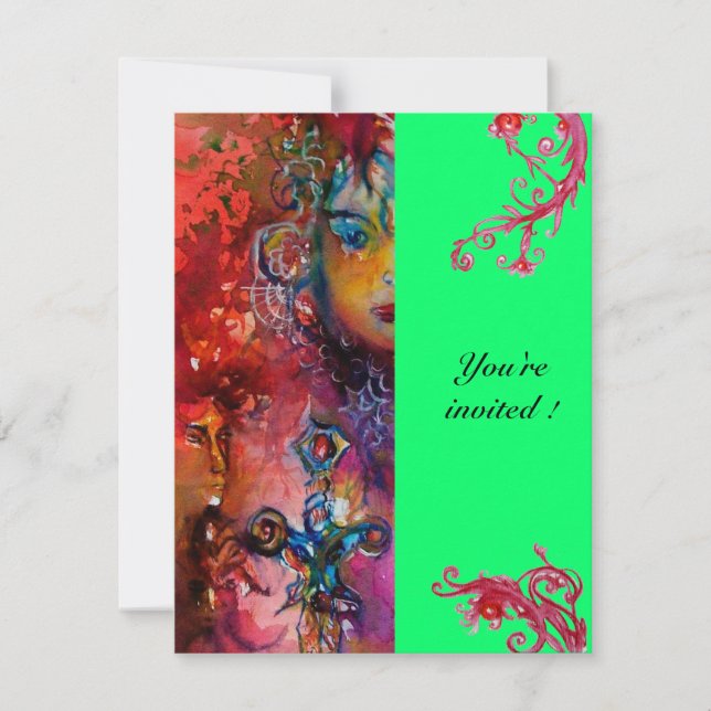 EXCALIBUR , bright red ,pink blue green Invitation (Front)