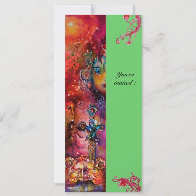 EXCALIBUR , bright red ,pink blue green Invitation (Front)