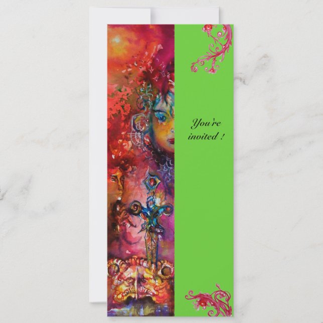 EXCALIBUR , bright red ,pink blue green Invitation (Front)