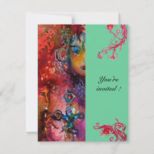 EXCALIBUR , bright red ,pink blue green Invitation
